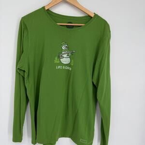 Life Is Good Top Women's XL Long Sleeve Snowman Christmas Candy Cane Whimsical